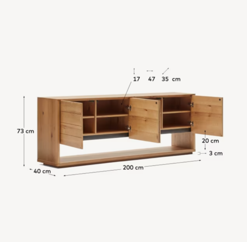 Credenza Alguema 4 ante impiallacciato rovere finitura naturale 200 x 74 cm