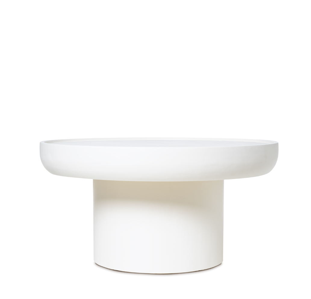 Tavolino centro IMARAN – Legno di mango con finitura effetto cemento 80cm diametro