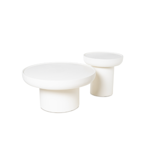 Tavolino centro IMARAN – Legno di mango con finitura effetto cemento 80cm diametro