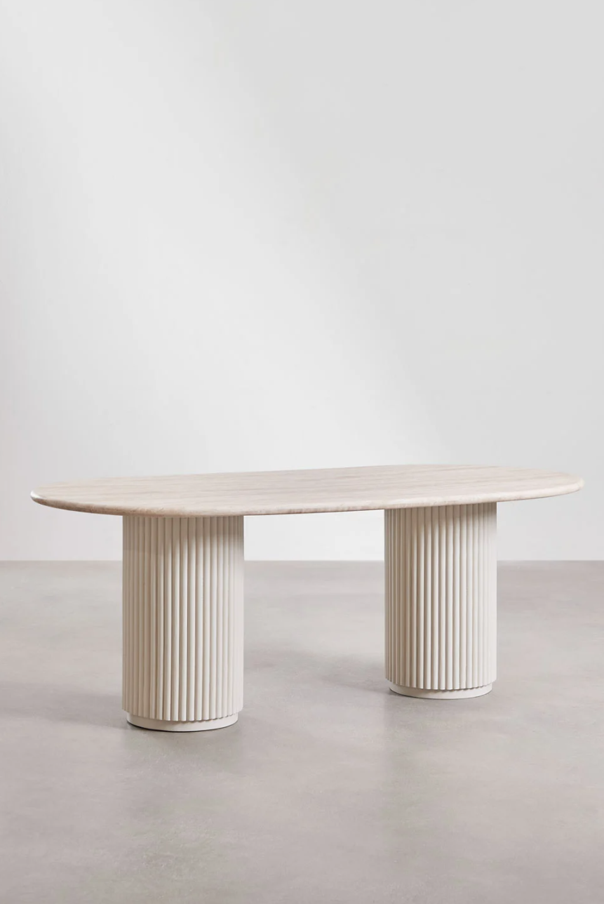 Tavolo da pranzo ovale 200x100 cm in pietra naturale e legno di mango Giselda