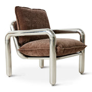 Poltrona lounge cromata, velluto marrone