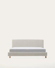 Valma chenille pearl upholstered bed with solid beech wood legs for 160 x 200 cm mattress