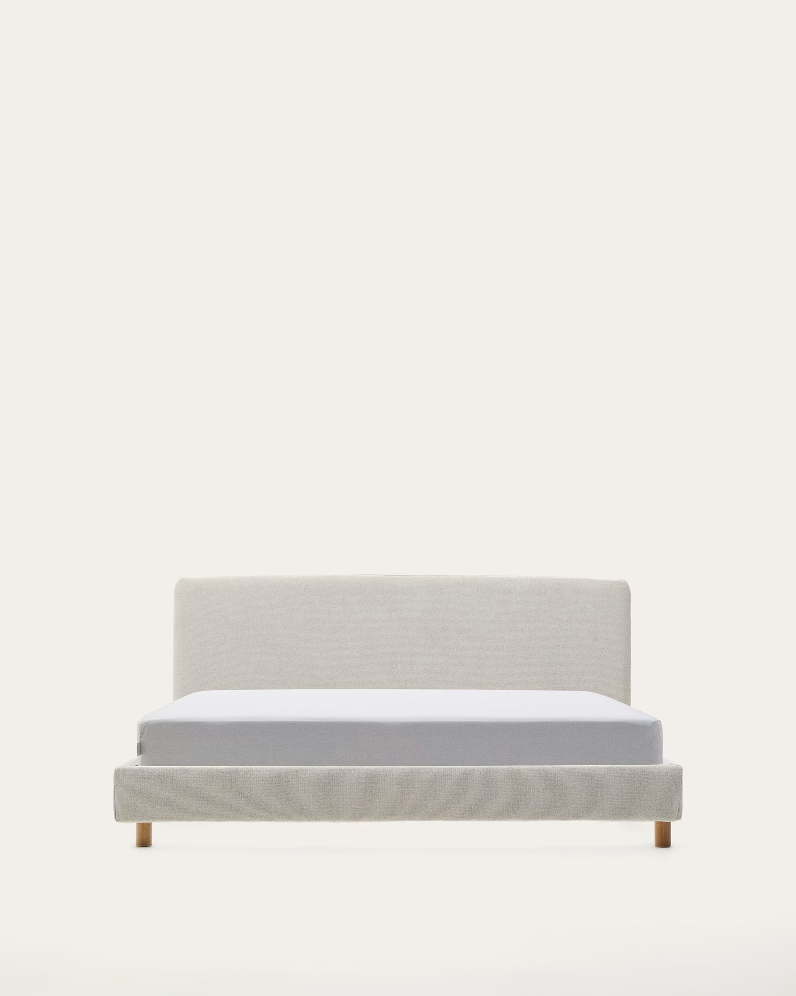 Valma chenille pearl upholstered bed with solid beech wood legs for 160 x 200 cm mattress