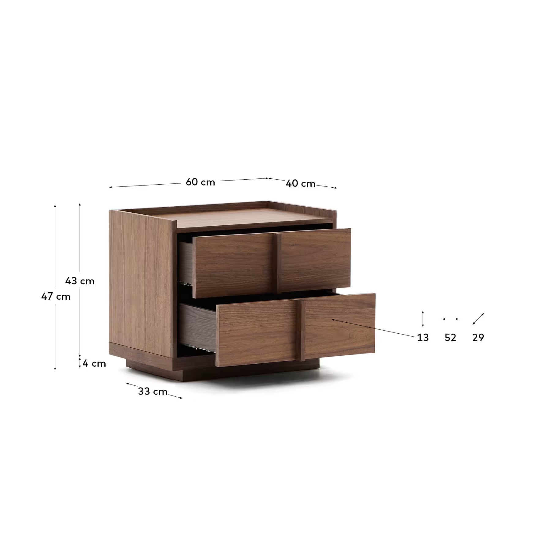 Comodino Onix 2 cassetti impiallacciatura in noce finitura scura 60 x 47cm FSC Mix Credit.