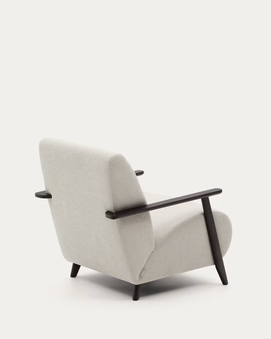 MEG armchair in beige corduroy and wenge wood