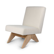 Poltrona Easy Lounge Eugene Armless Bouclè Crema - struttura Natural - Pierre Jeanneret Edition