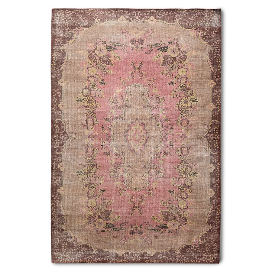 Tappeto annodato in lana floreale rosa (200x300)