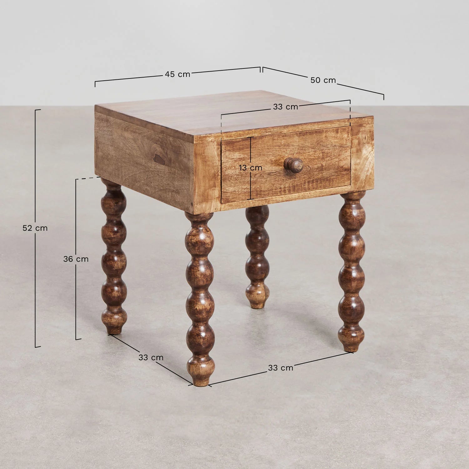 Tessaia - Comodino rettangolare 45x50 cm in legno di mango