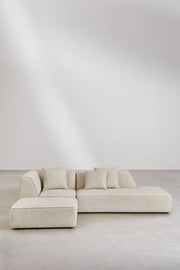Divano angolare componibile Cardea 2 pezzi con chaise longue destra o sinistra e pouf imbottito - Sfoderabile Bouclè beige Crema