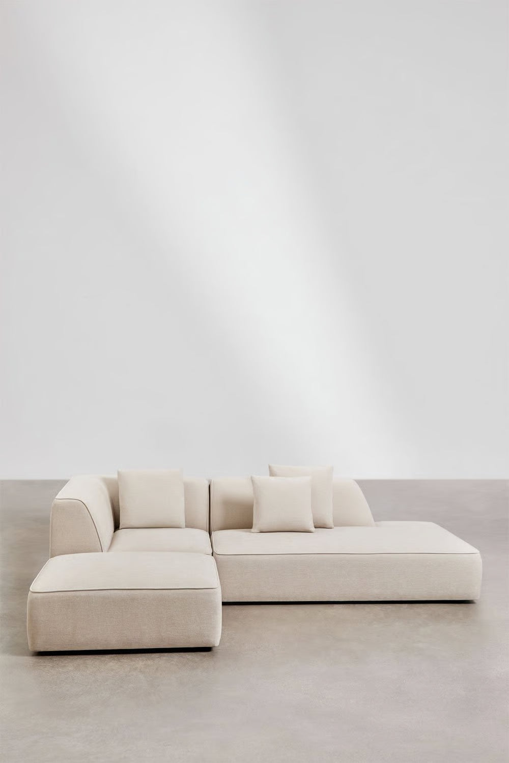 Divano angolare componibile Cardea 2 pezzi con chaise longue destra o sinistra e pouf imbottito - Sfoderabile Bouclè beige Crema