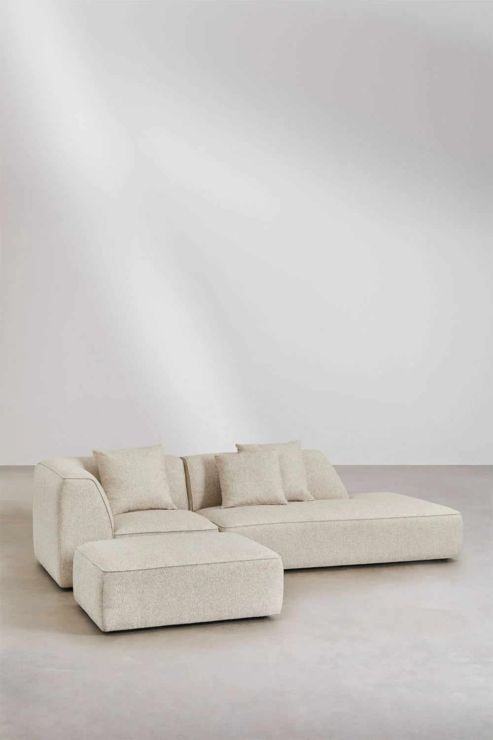 Divano angolare componibile Cardea 2 pezzi con chaise longue destra o sinistra e pouf imbottito - Sfoderabile Bouclè beige Crema