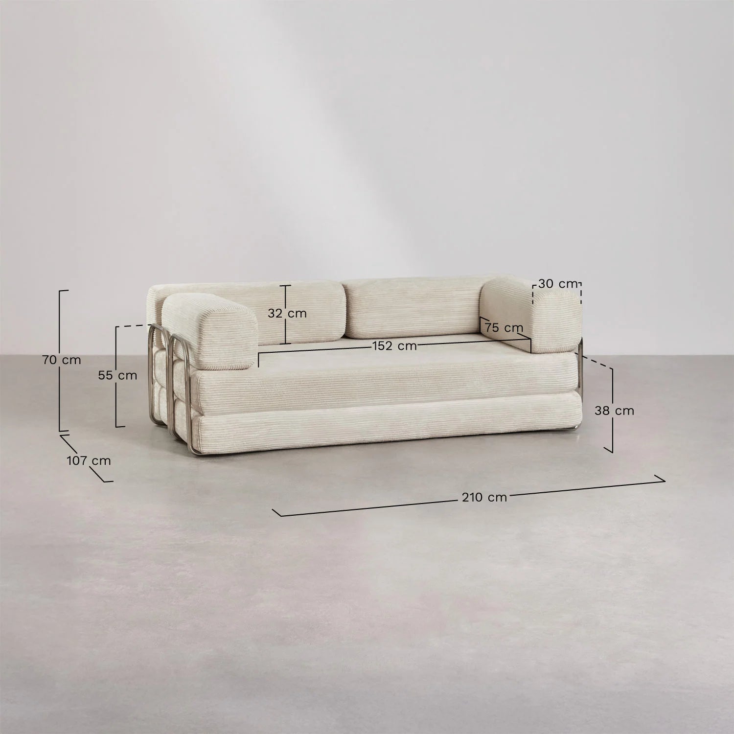 Divano letto 2 posti in velluto sfoderabile Igone 210x107cm