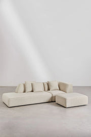 Divano angolare componibile Cardea 2 pezzi con chaise longue destra o sinistra e pouf imbottito - Sfoderabile Bouclè beige Crema