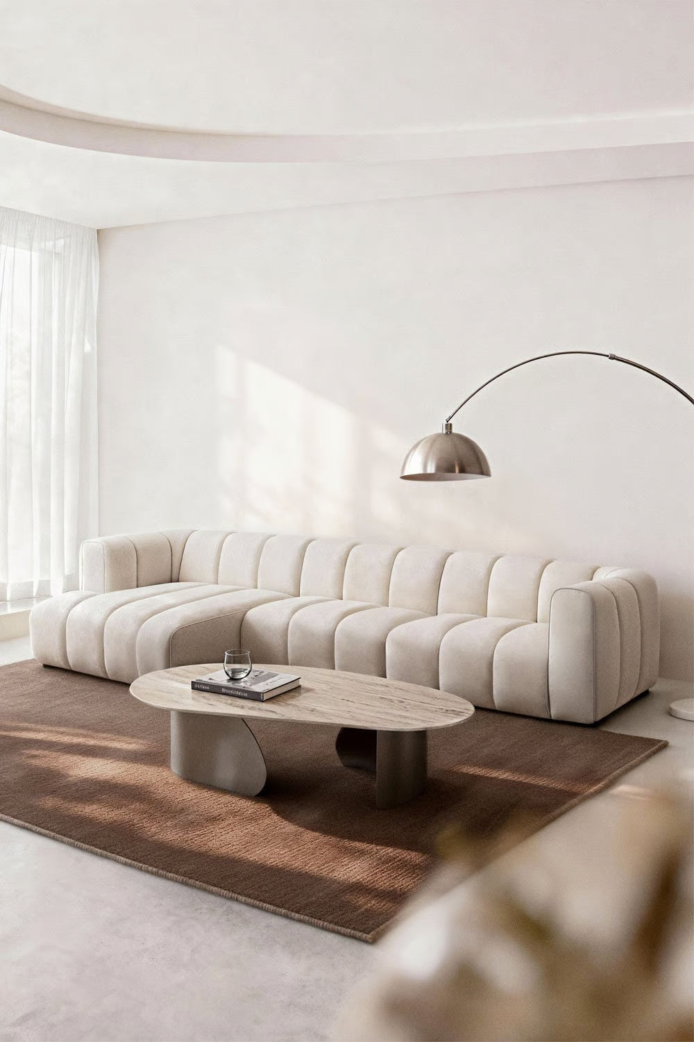 Divano modulare chaise longue sinistro a 3 pezzi in tessuto bouclé Eliot 315x170