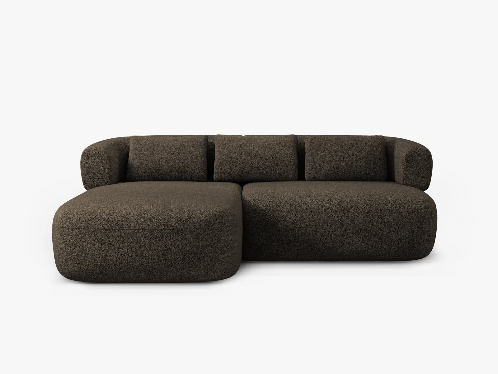 Divano Angolare Sinistro in Bouclé, "Jenny", 5 Posti, 200x145x73 - Grigio Bruno