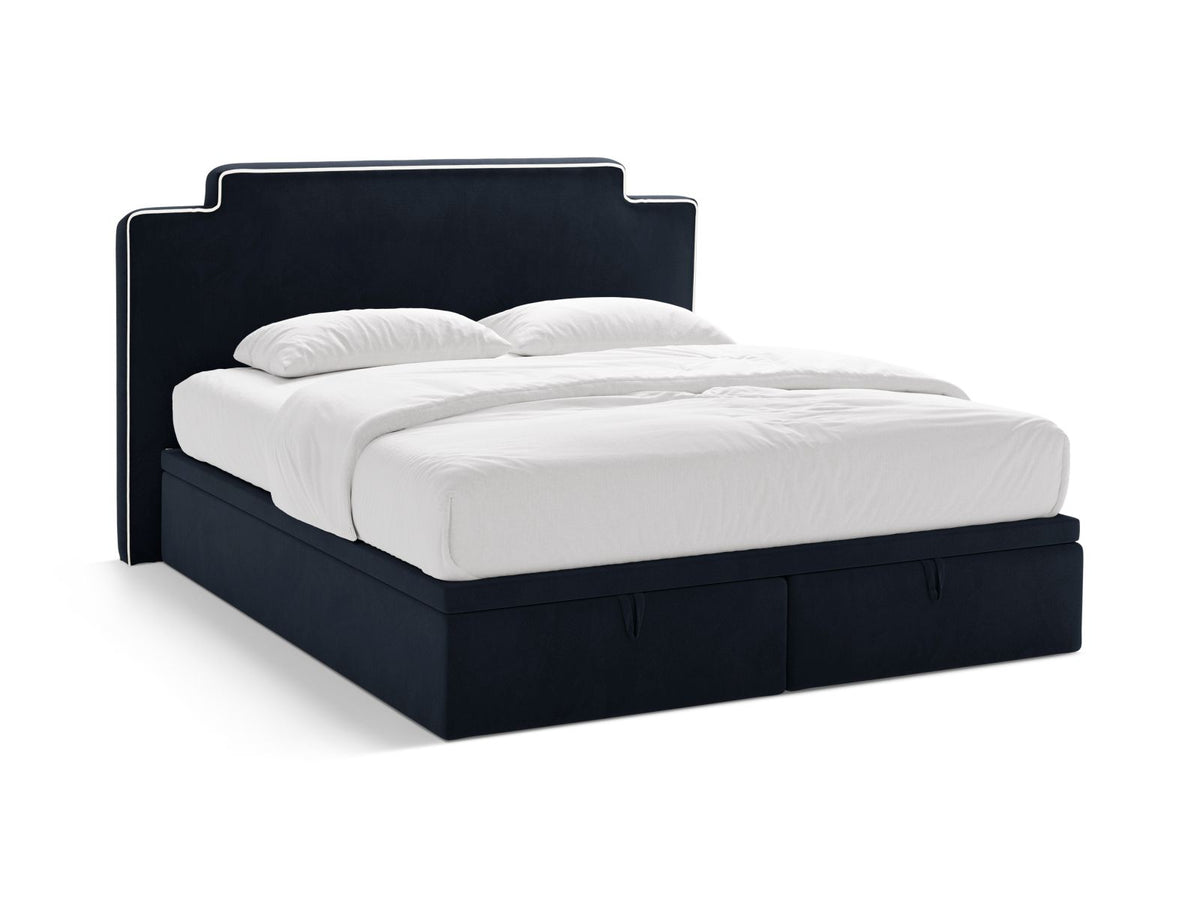 Letto Boxspring con Testata, Materasso e Topper Princess - Avorio, Blu Reale 180x200