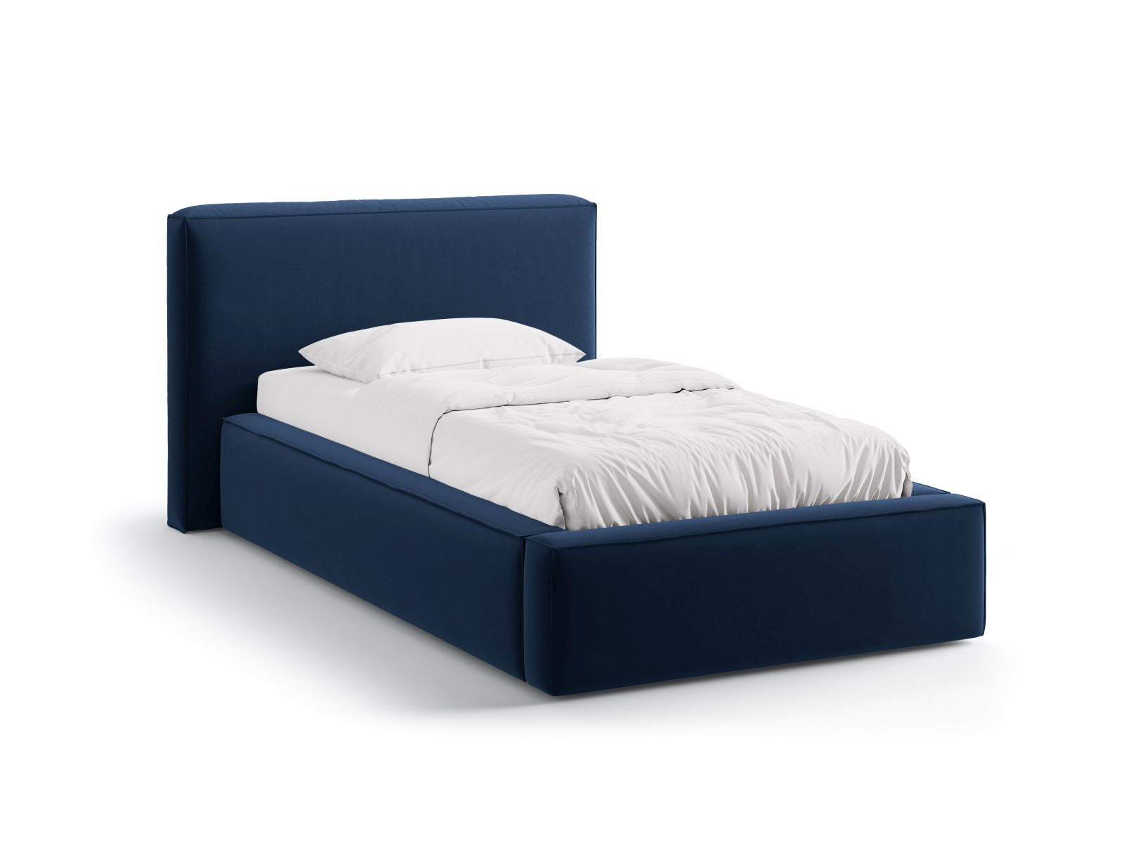 Letto con Contenitore e Testata in Velluto, "Jodie", 223x136x95 - Blu Royal