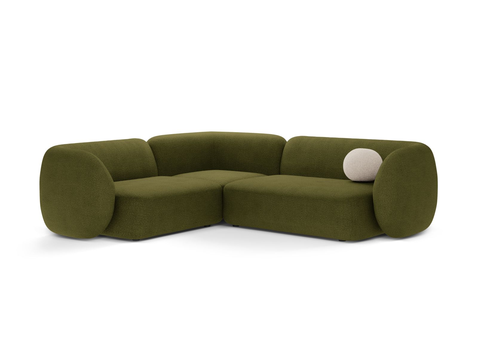 Divano Angolare Modulare Sinistro in Bouclé, "Kate", 4 Posti, 252x220x76 - Verde Oliva Scuro