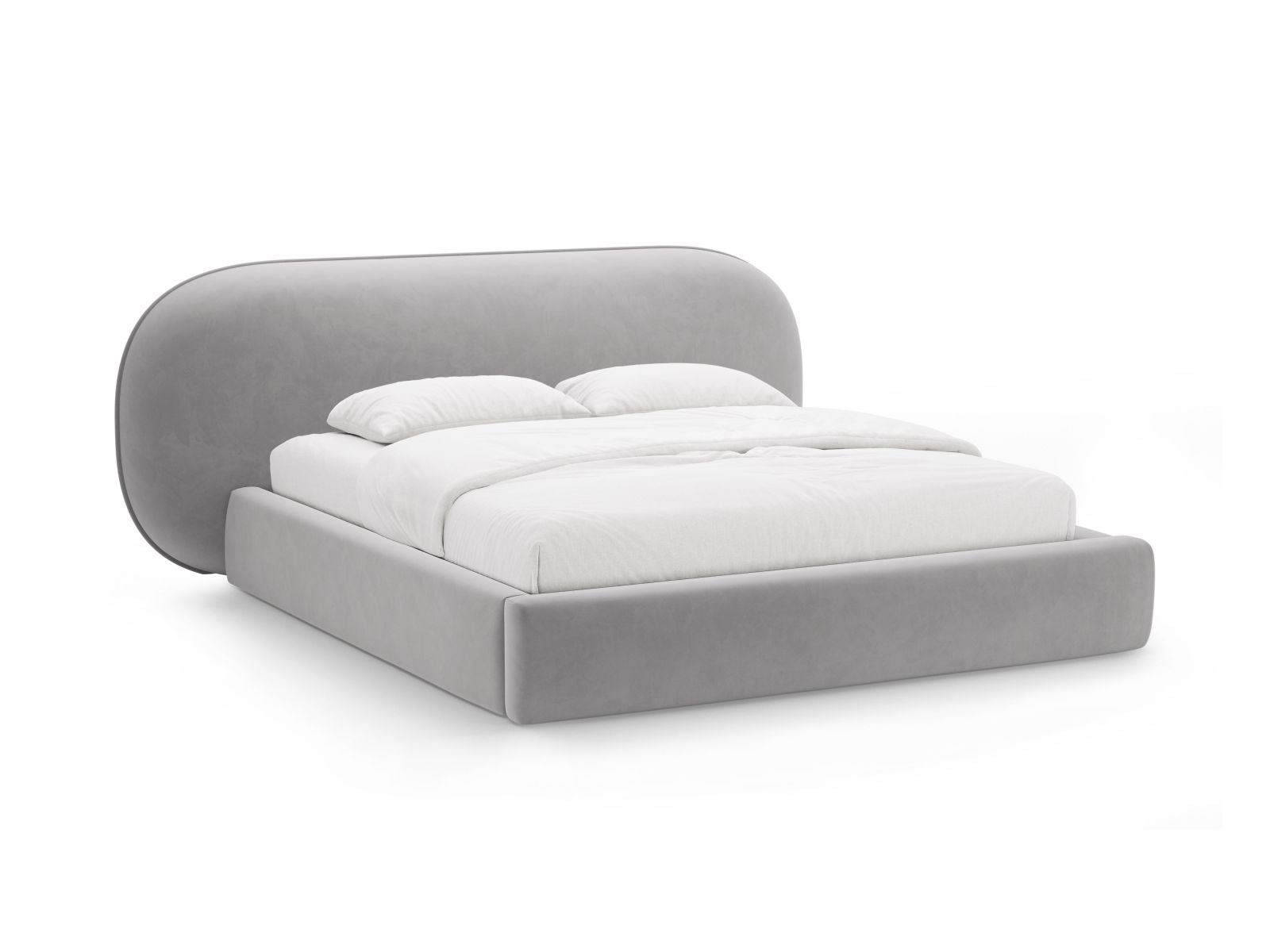 Letto con Contenitore e Testata in Velluto, "Ovalo", 234x270x96 - Grigio Chiaro