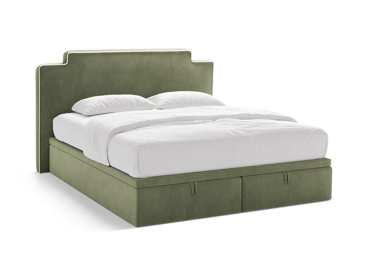 Letto Boxspring con Testata, Materasso e Topper Princess - Avorio, Verde 160x200
