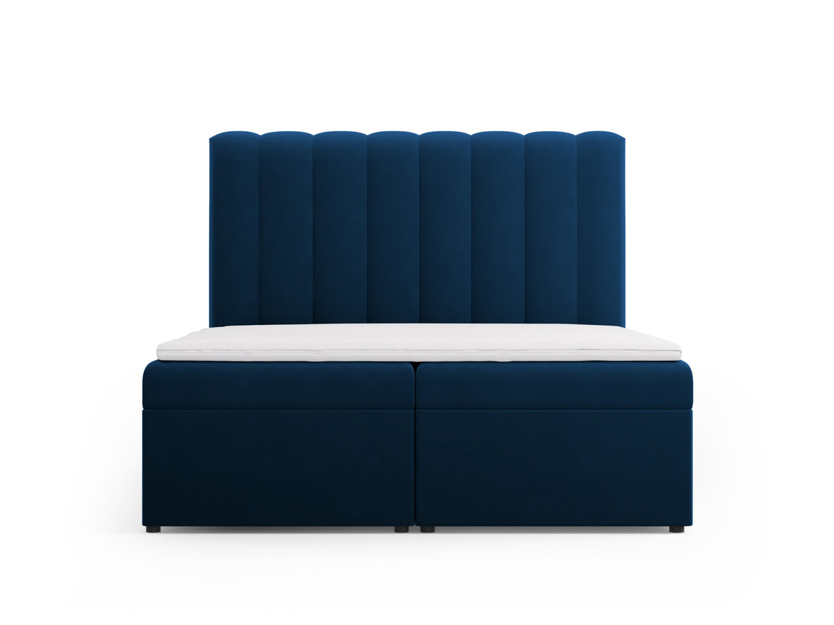 Letto Boxspring con Testata, Materasso e Topper Kelp - Blu Reale 160x200