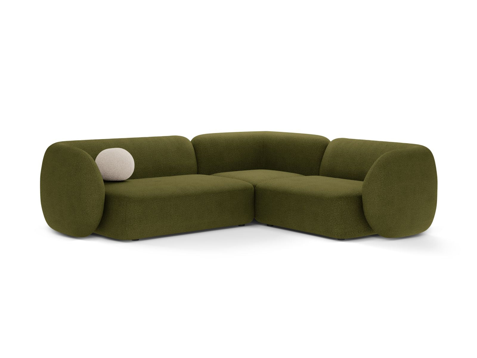 Divano Angolare Modulare Destro in Bouclé, "Kate", 4 Posti, 252x220x76 - Verde Oliva Scuro