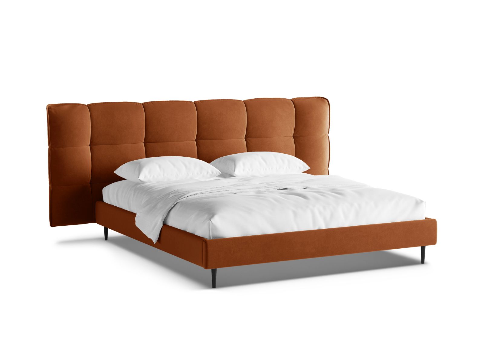 Letto con Contenitore e Testata in Velluto, "Eric", 220x250x114 - Terracotta