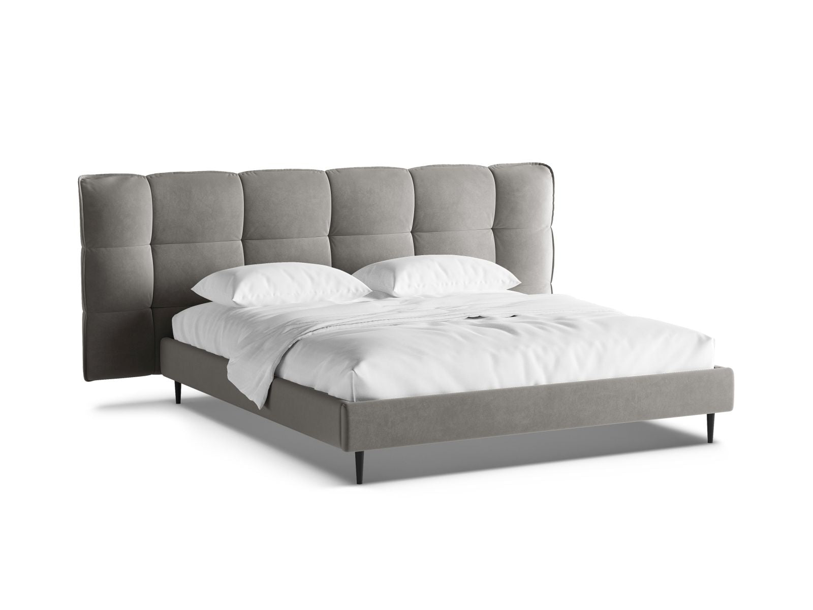 Letto con Contenitore e Testata in Velluto, "Eric", 220x230x114 - Grigio