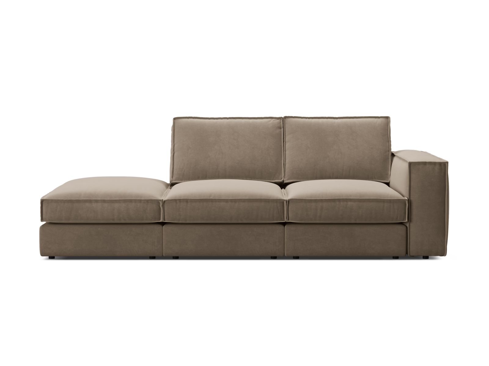 Divano Modulare Aperto Sinistro in Velluto, "Pola", 3 Posti, 259x103x88 - Grigio Bruno