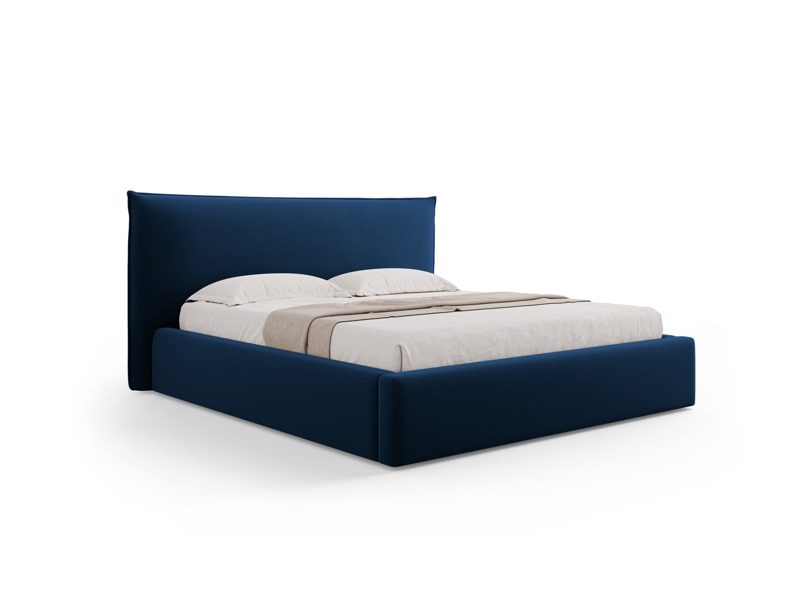 Letto con Contenitore e Testata in Velluto, "Kaelle", 223x180x111 - Blu Royal