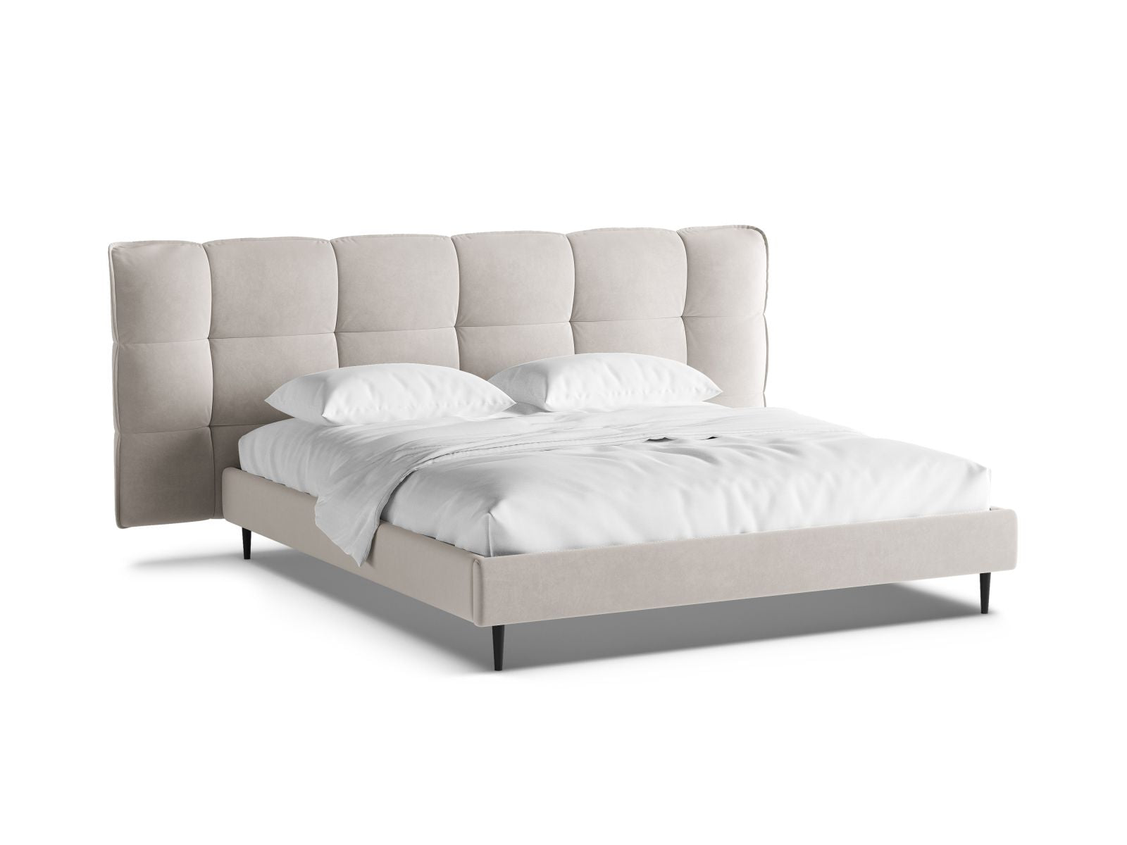 Letto con Contenitore e Testata in Velluto, "Eric", 220x230x114 - Beige Chiaro