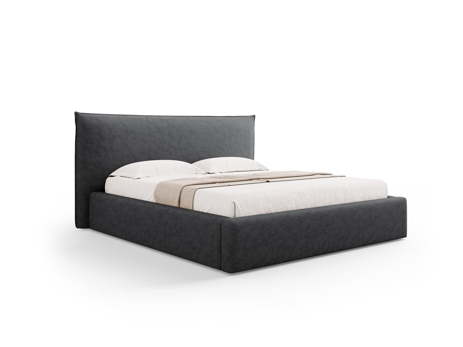 Letto con Contenitore e Testata, "Kaelle", 223x200x111 - Grigio Scuro