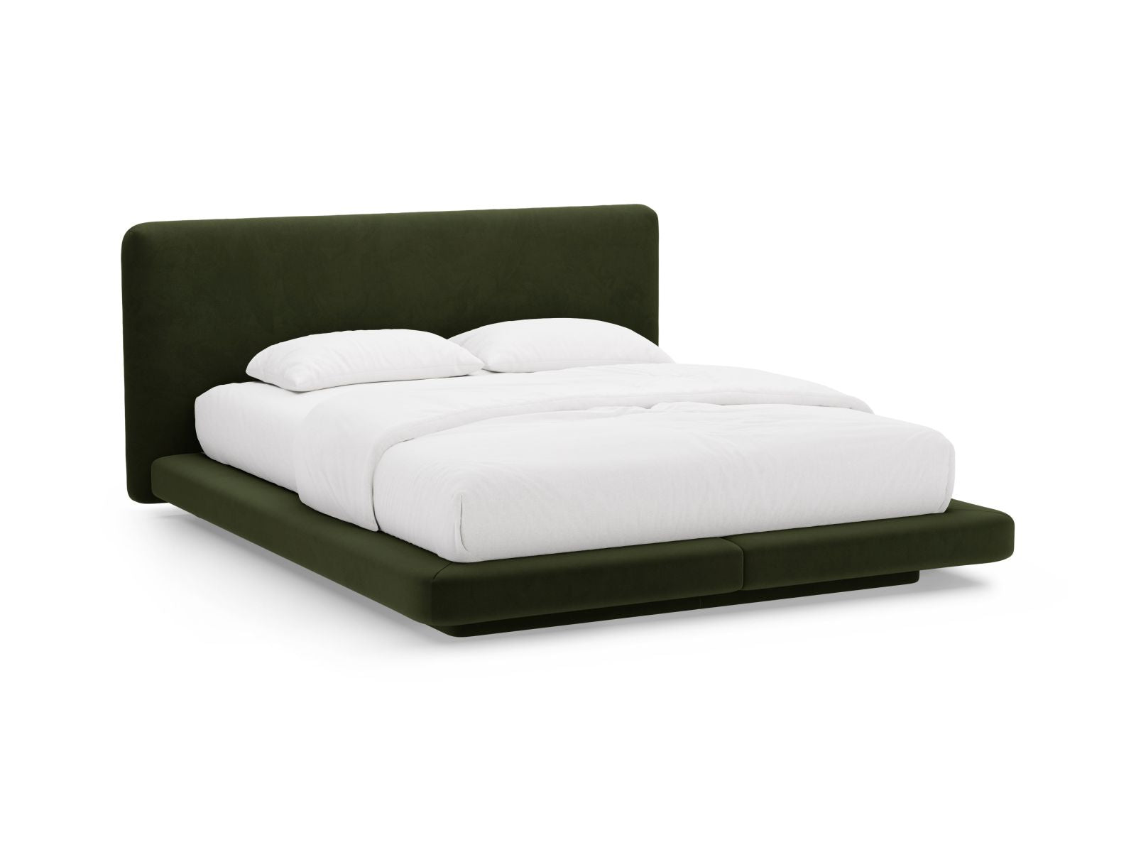 Letto con Testata in Velluto, "Linea", 225x204x98 - Verde Militare