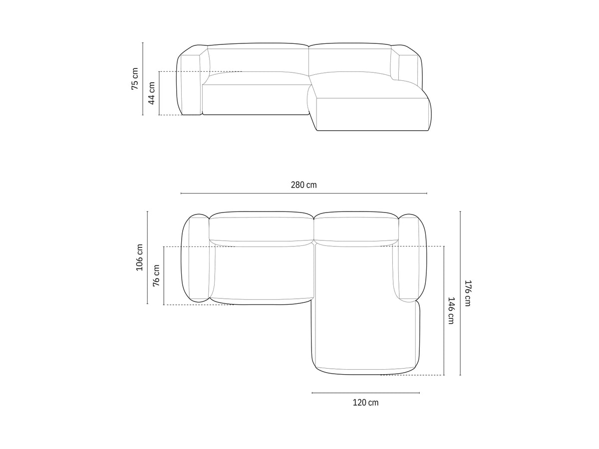 Divano Angolare Componibile XL Martina, 2 Posti, 176x280x75