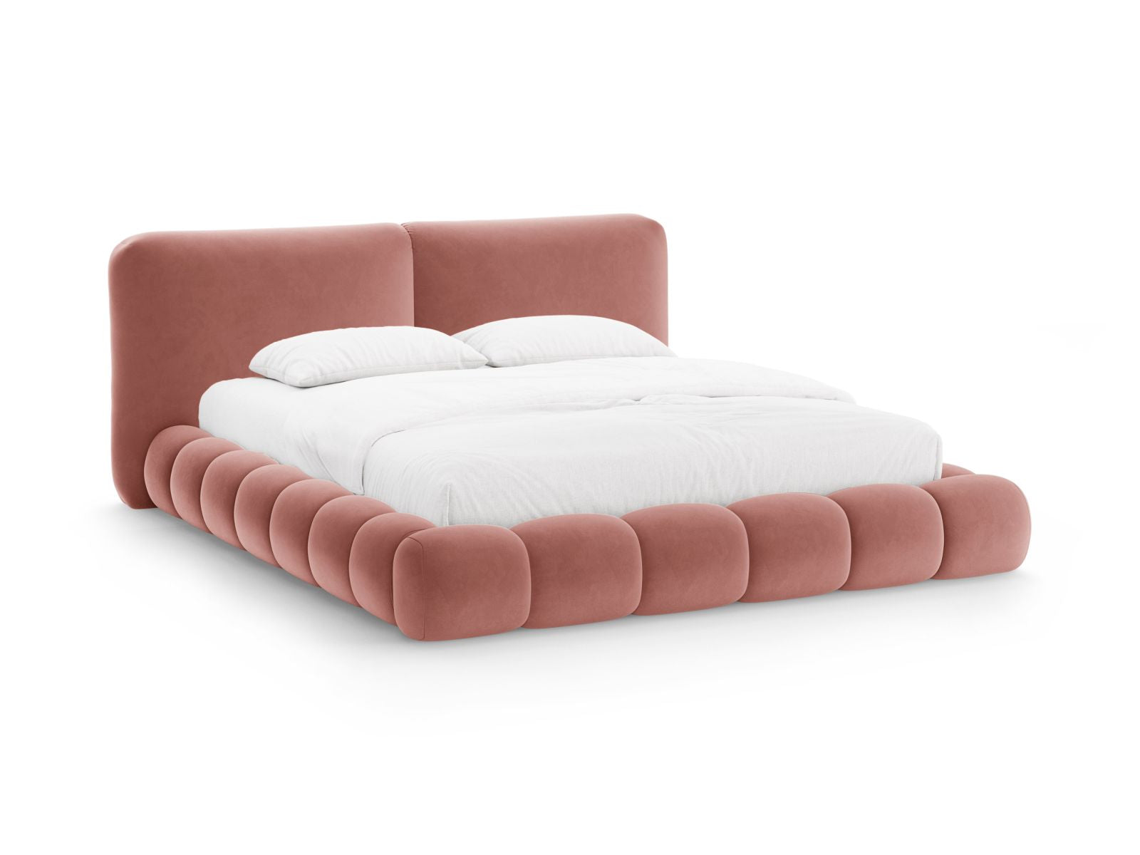 Letto con Contenitore e Testata in Velluto, "Solange", 236x242x90 - Rosa