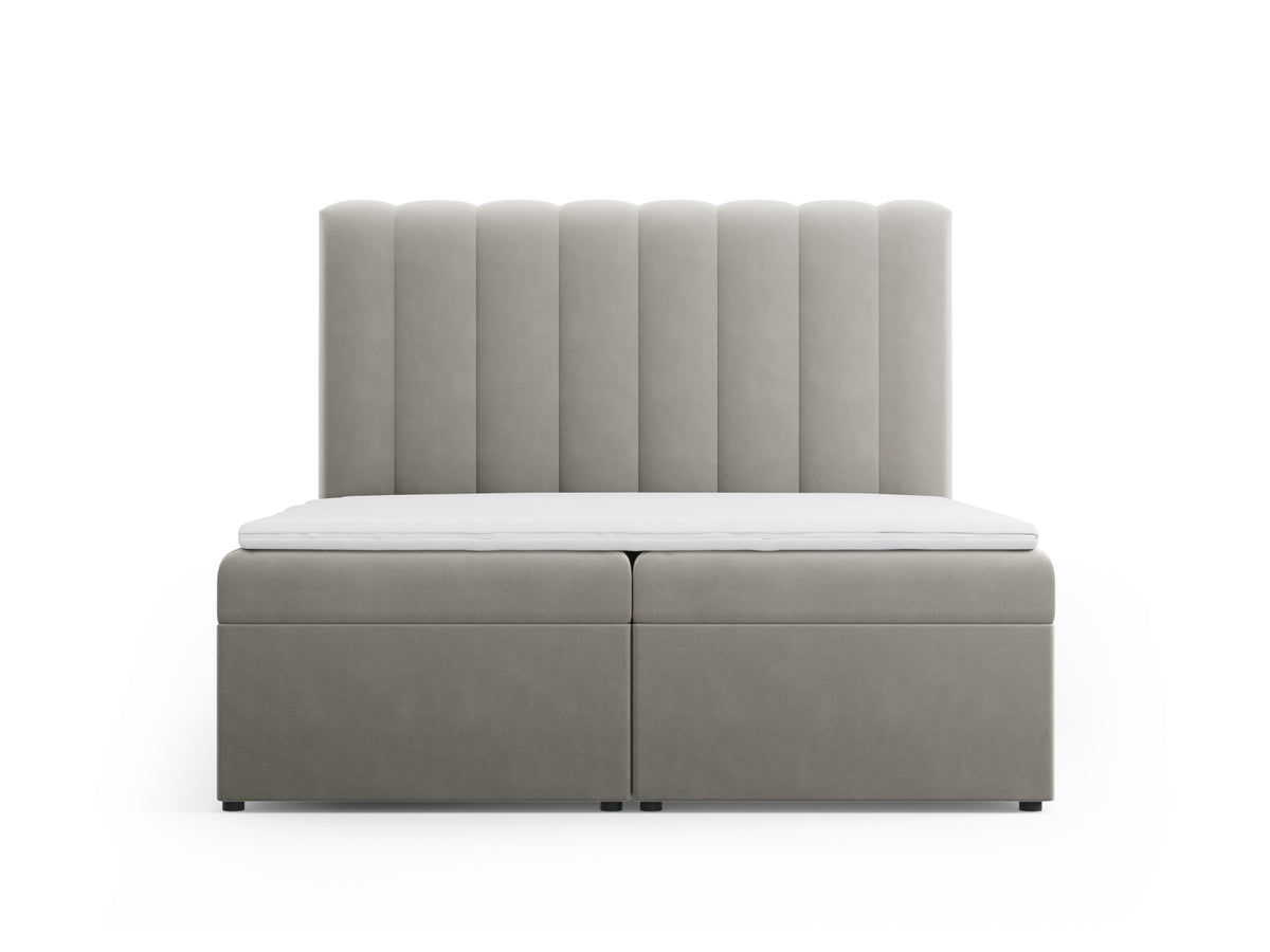 Letto Boxspring con Testata, Materasso e Topper Kelp - Grigio Chiaro 160x200