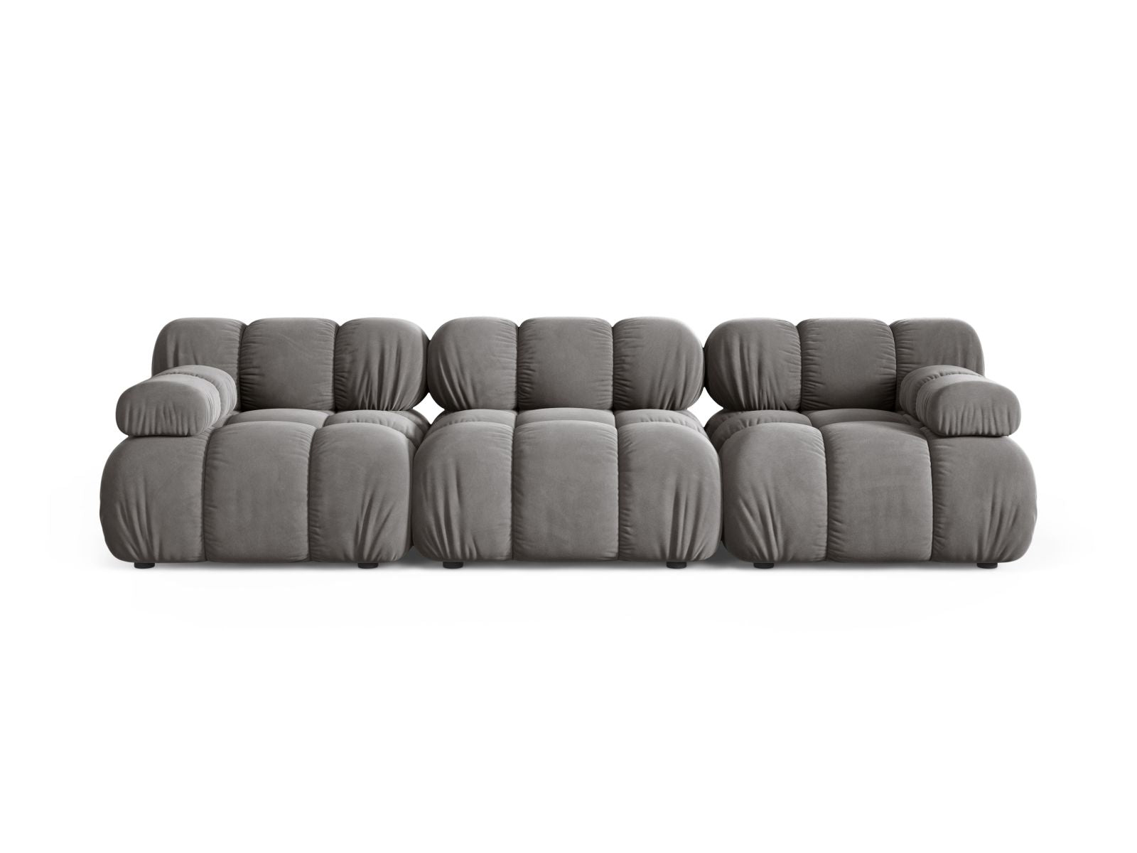 Divano Modulare in Velluto, "Bellis", 3 Posti, 282x94x70 - Grigio Chiaro