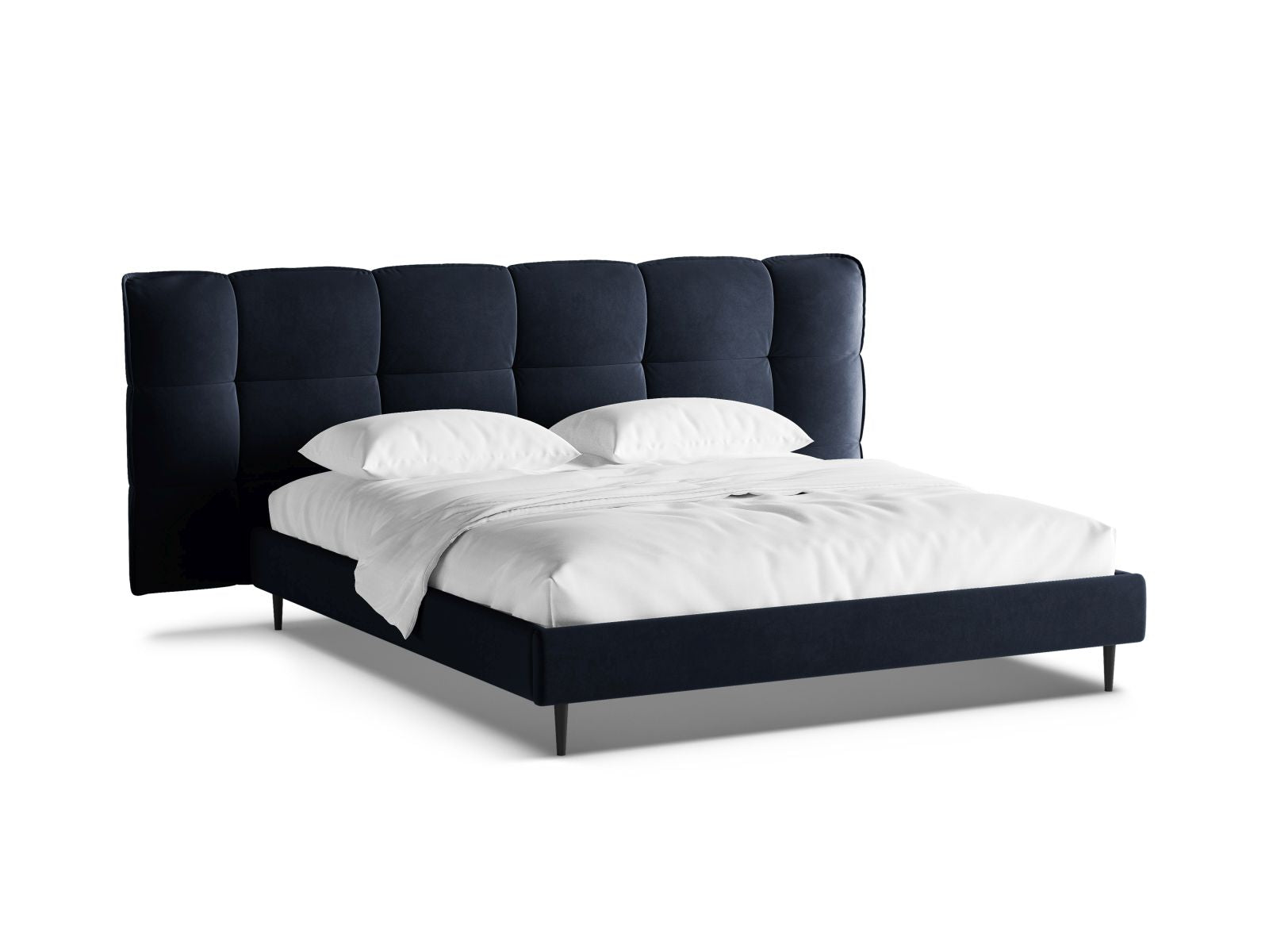 Letto con Contenitore e Testata in Velluto, "Eric", 220x290x114 - Blu Royal
