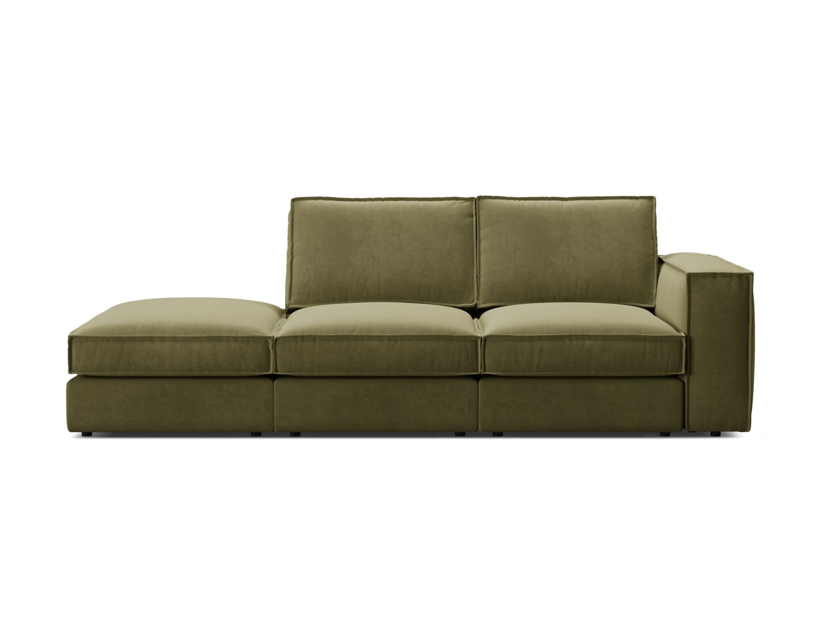 Divano Modulare Aperto Sinistro in Velluto, "Pola", 3 Posti, 259x103x88 - Verde