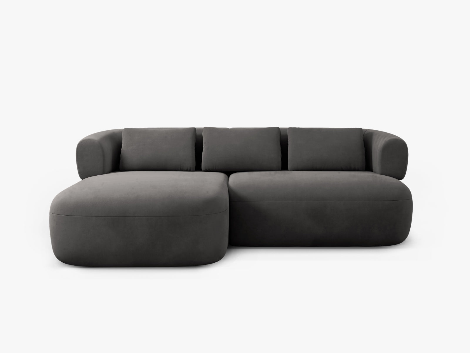Divano Angolare Sinistro in Velluto, "Jenny", 5 Posti, 200x145x73 - Grigio Scuro