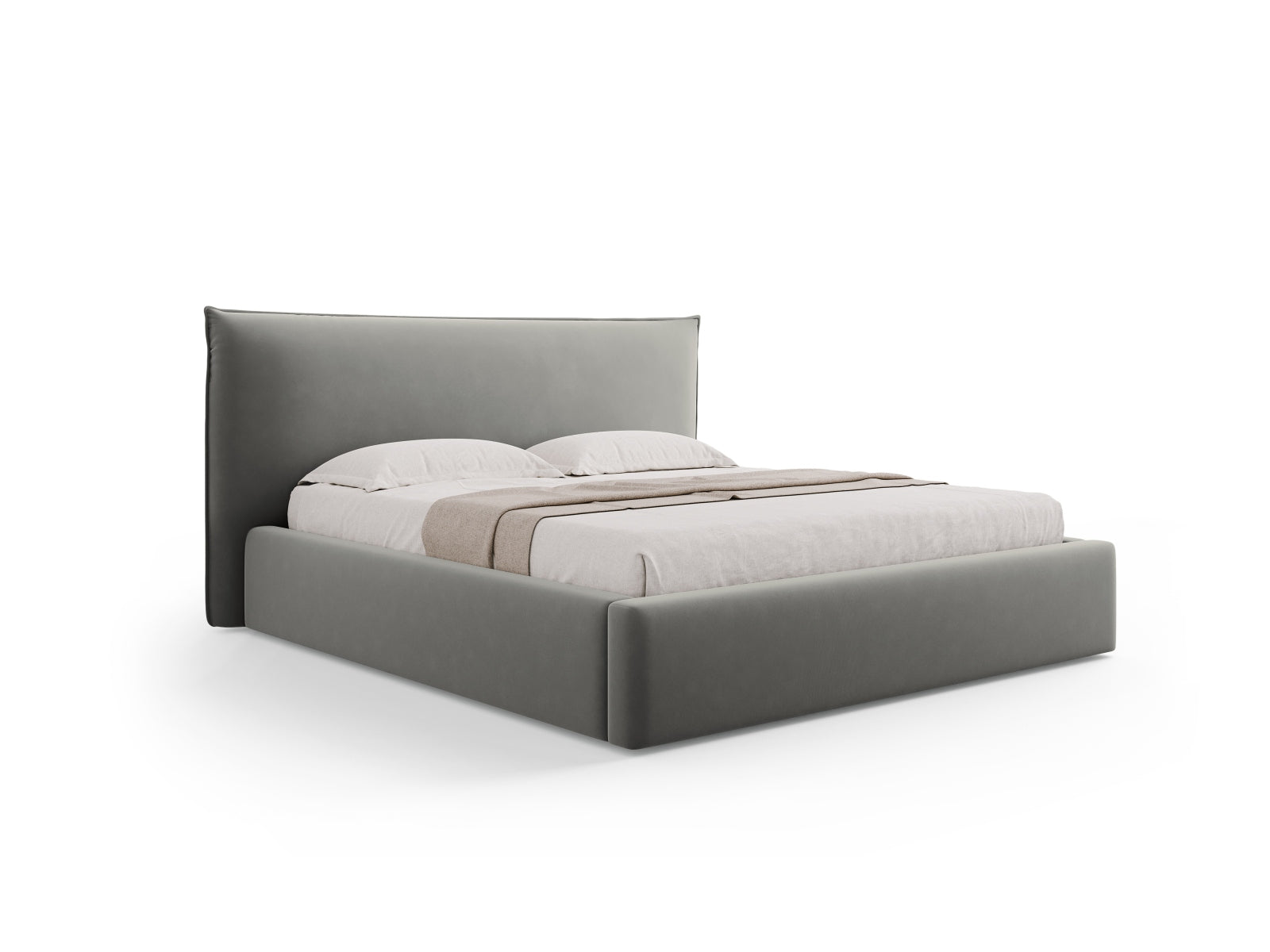 Letto con Contenitore e Testata in Velluto, "Kaelle", 223x240x111 - Grigio Chiaro