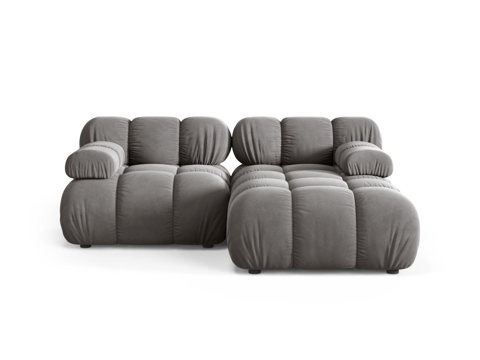 Divano Angolare Modulare Destro in Velluto, "Bellis", 3 Posti, 188x155x70 - Grigio Chiaro