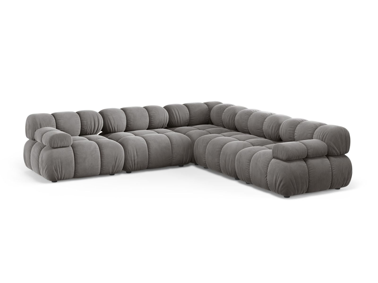 Divano Angolare Simmetrico in Velluto, "Bellis", 5 Posti, 282x282x70 - Grigio Chiaro