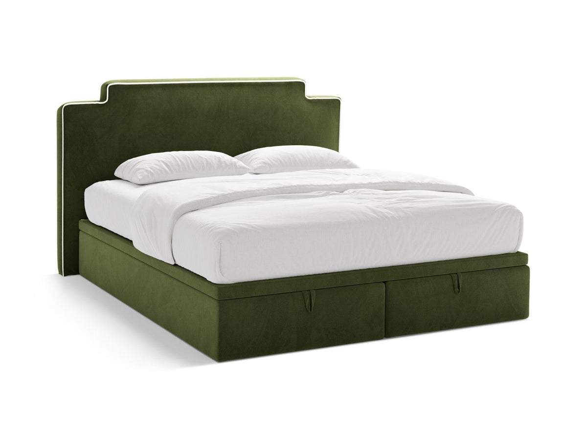 Letto Boxspring con Testata, Materasso e Topper Princess - Avorio, Verde Militare 160x200
