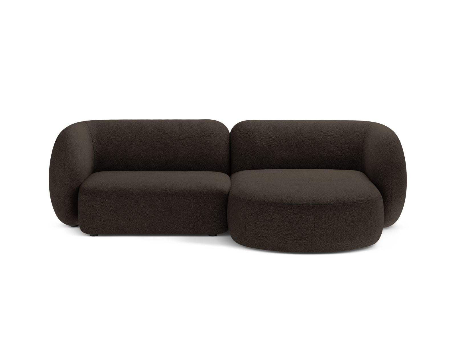 Divano Angolare Modulare Destro in Bouclé, "Kate", 2 Posti, 255x176x76 - Marrone