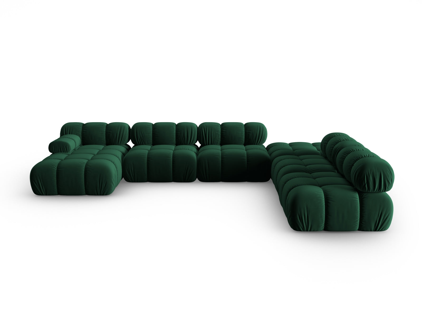 Divano Panoramico Modulare Angolare Destro in Velluto, "Bellis", 7 Posti, 376x282x70 - Verde Bottiglia