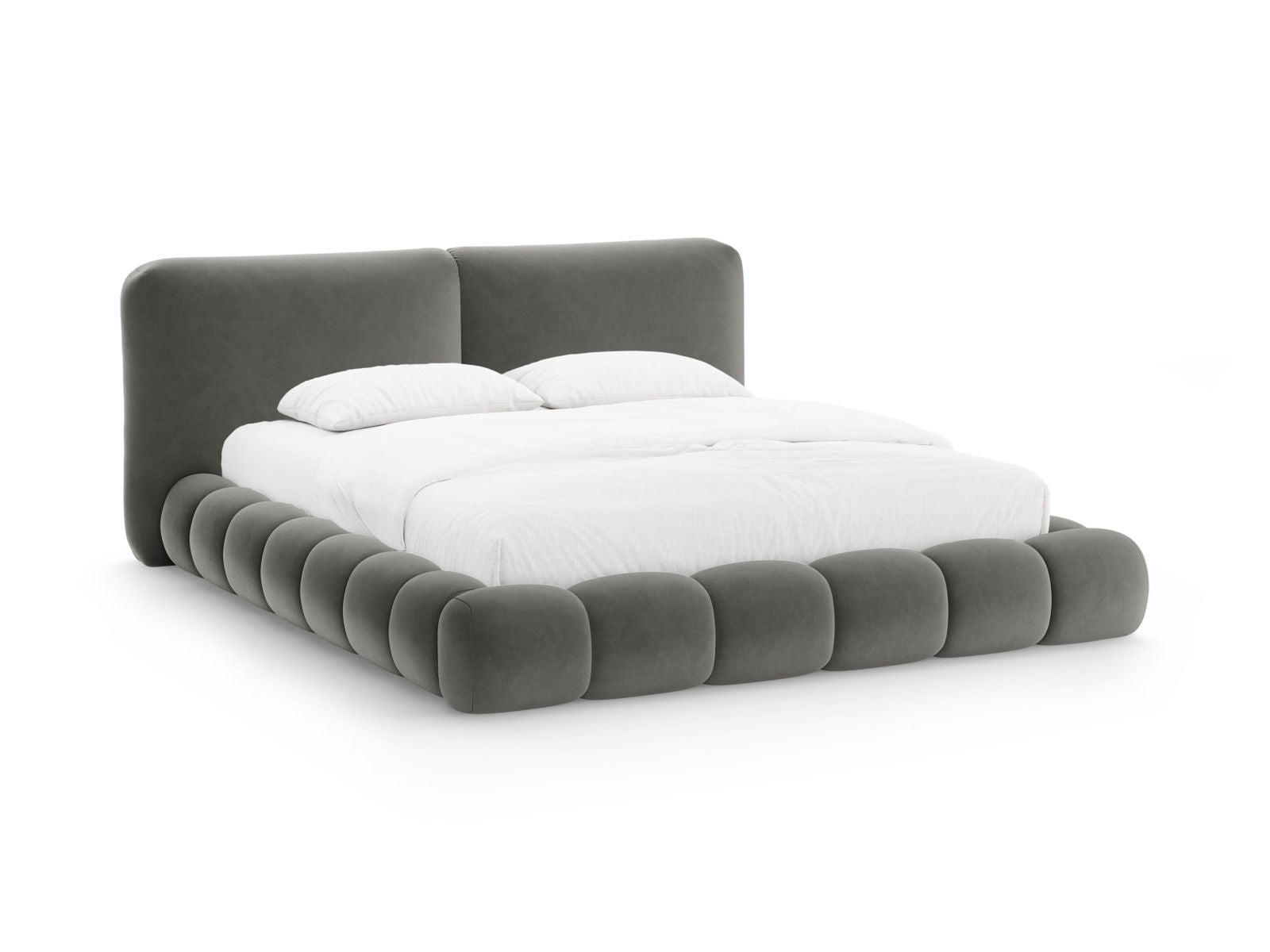 Letto con Contenitore e Testata in Velluto, "Solange", 236x242x90 - Grigio Scuro