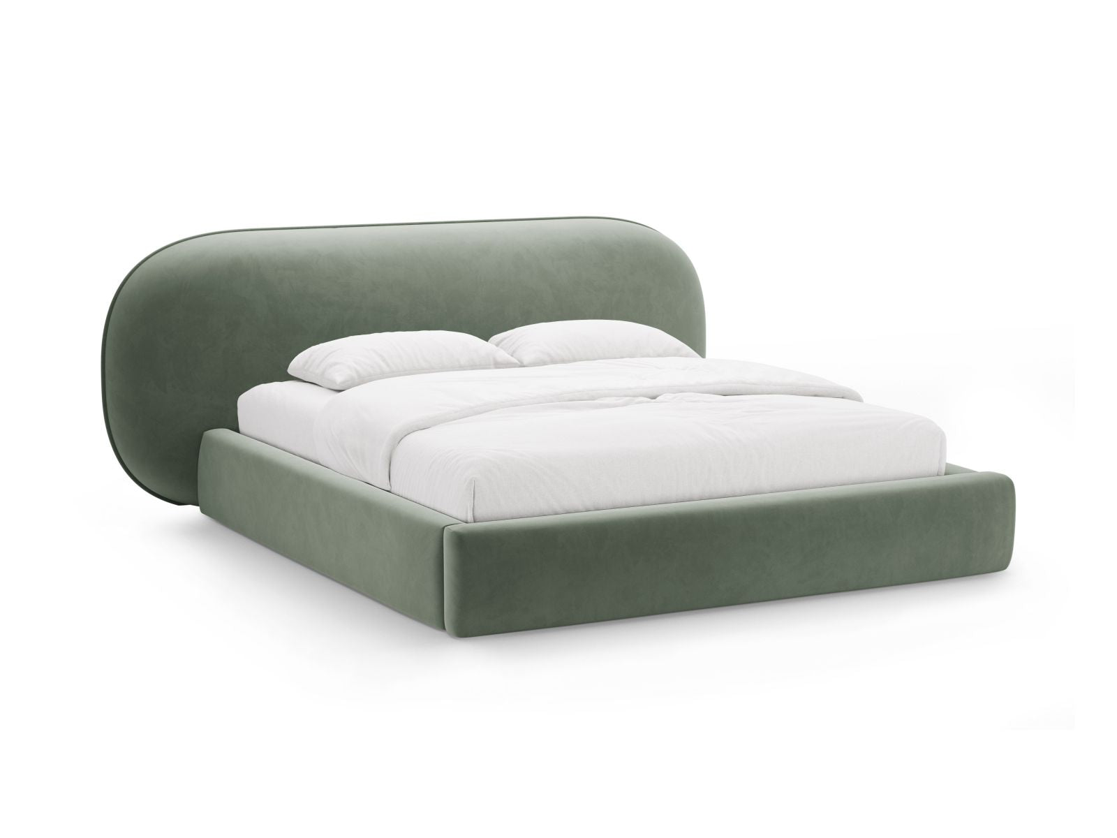Letto con Contenitore e Testata in Velluto, "Ovalo", 234x290x96 - Verde