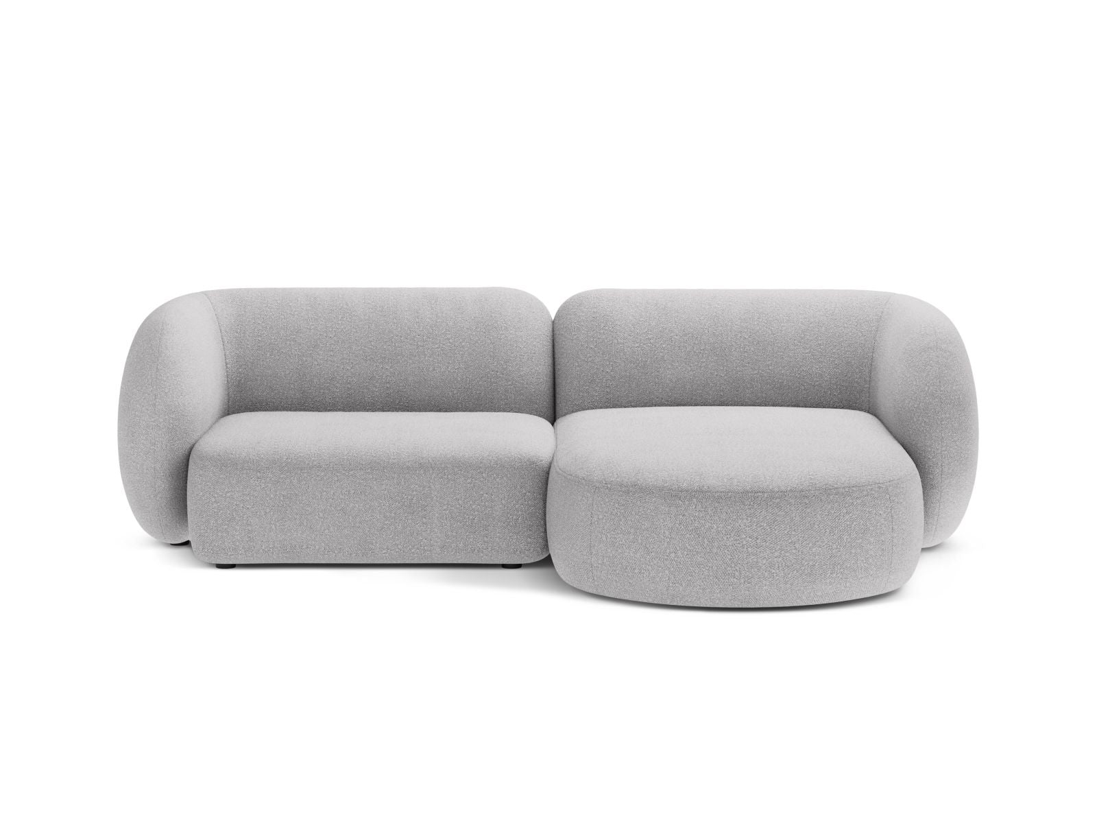 Divano Angolare Modulare Destro in Bouclé, "Kate", 2 Posti, 255x176x76 - Grigio Chiaro