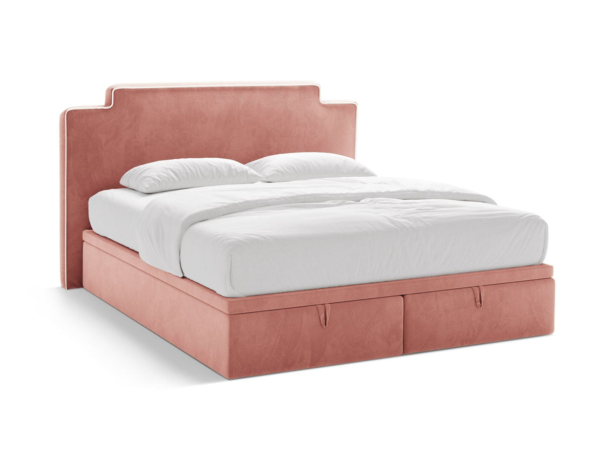 Letto Boxspring con Testata, Materasso e Topper Princess - Avorio, Rosa 180x200